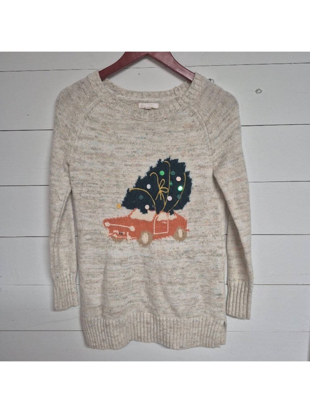 LC Lauren Conrad Women's Cream Festive Sweater Size XS